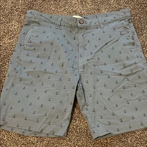 Hudson & Barrow Nautical Anchor Print Men's Shorts in Blue/Gray Sz 34